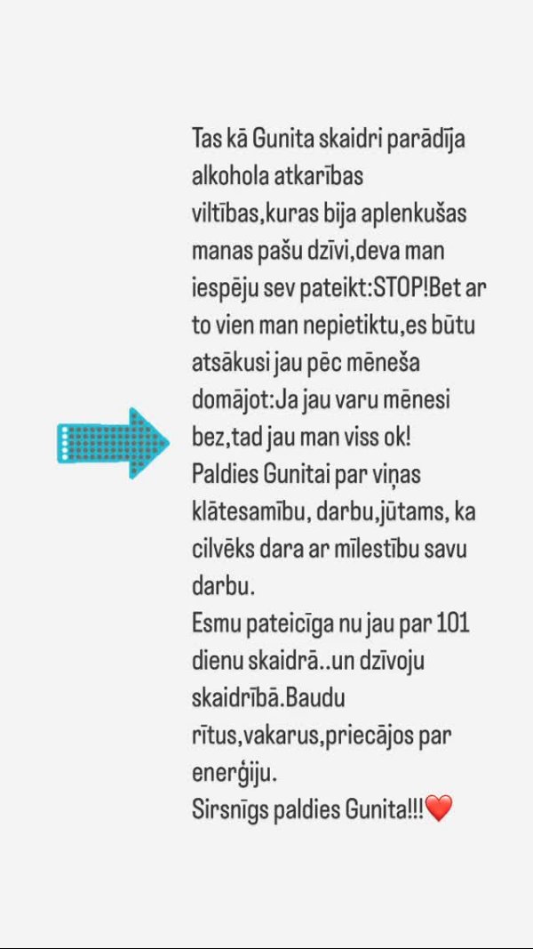 Atsauksme: 101 diena skaidrā, Gunita parādīja alkohola atkarības viltības