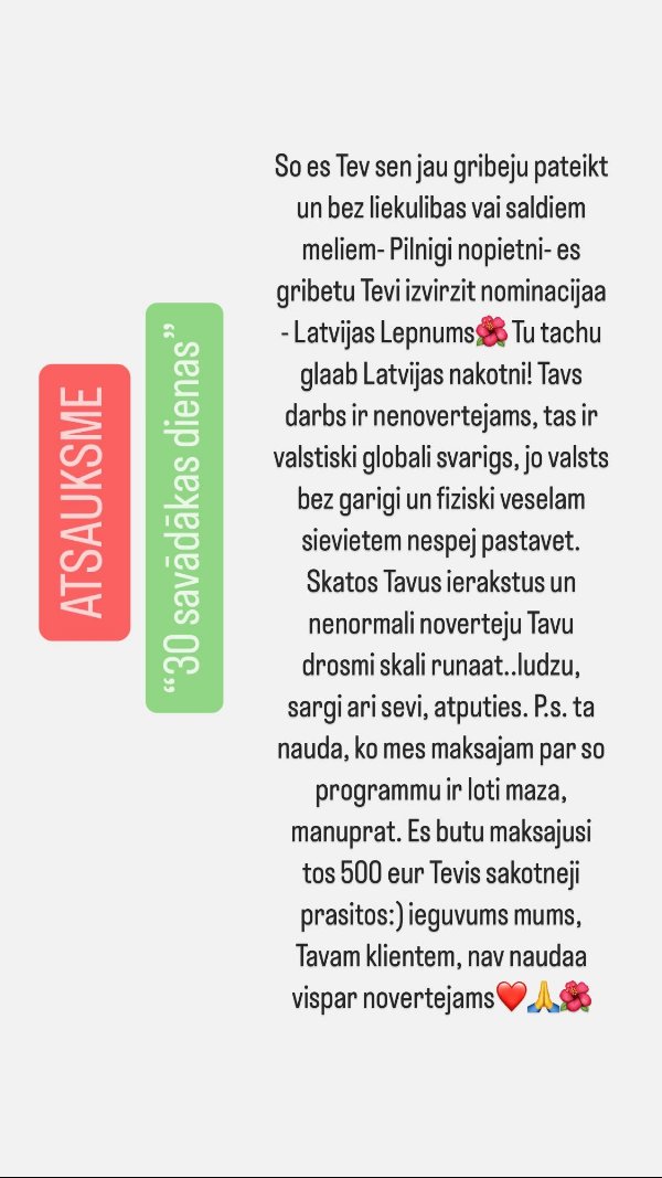 Atsauksme par 30 savādākas dienas: "Tu glāb Latvijas nākotni"