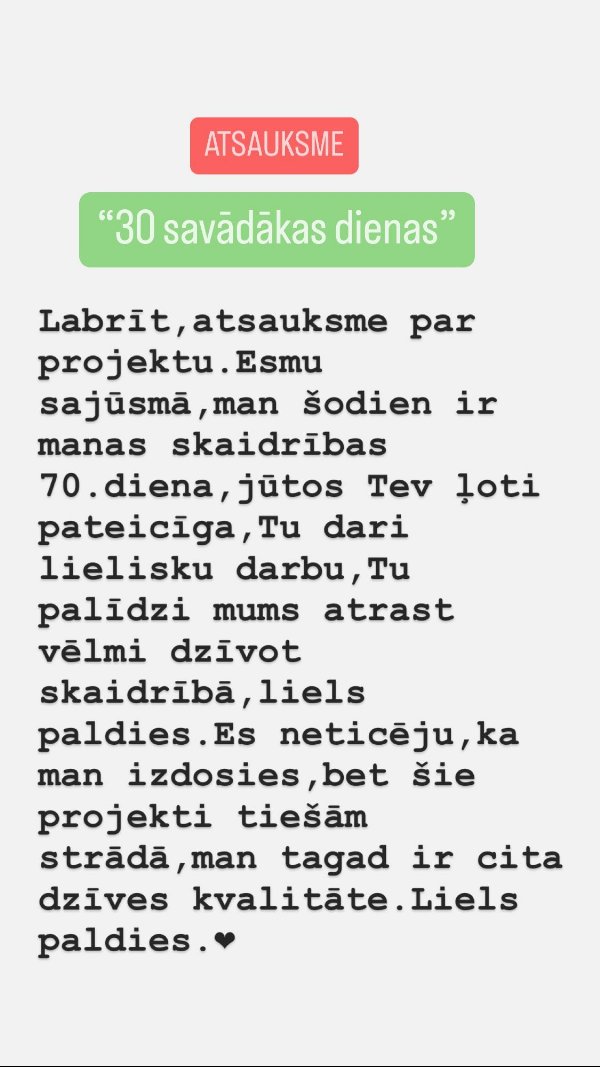 Atsauksme par 30 savādākas dienas: 70. skaidrības diena, "šie projekti tiešām strādā"