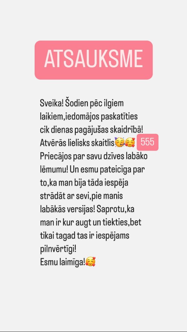 Atsauksme: 555 dienas skaidrībā, "dzīves labākais lēmums"