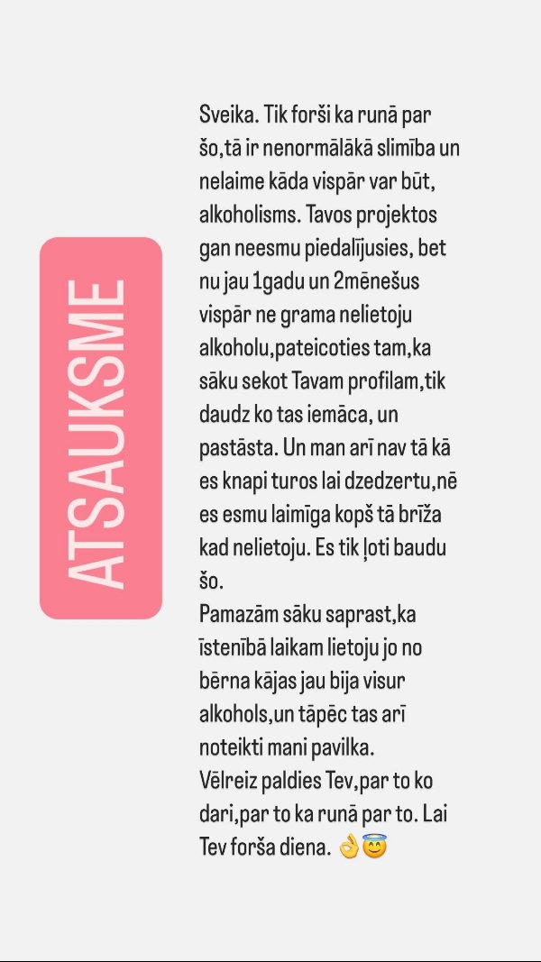 Atsauksme: gads un 2 mēneši bez alkohola, sekojot Gunitas Gudones profilam