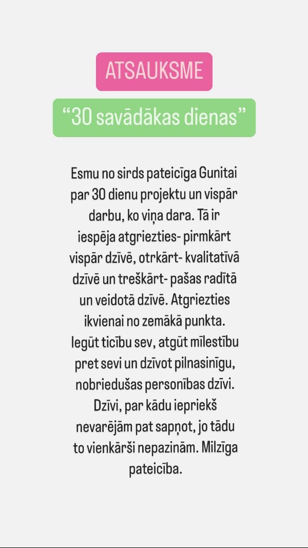 Atsauksme par 30 dienu projektu: iespēja atgriezties dzīvē no zemākā punkta