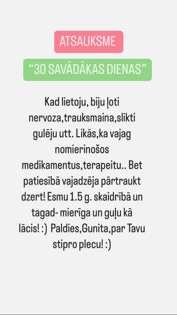 Atsauksme: 1,5 gadi skaidrībā, "patiesībā vajadzēja pārtraukt dzert"