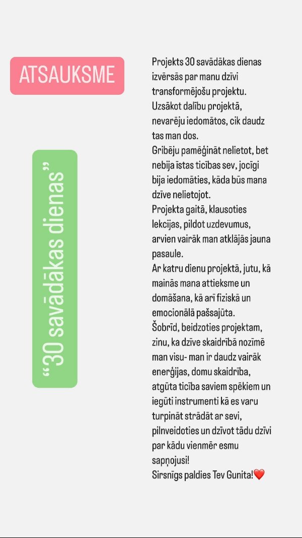 Atsauksme par 30 savādākas dienas: dzīvi transformējošs projekts