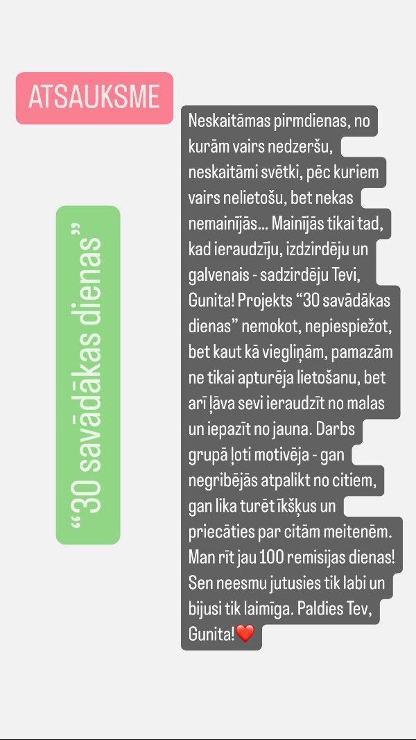 Atsauksme par 30 savādākas dienas: 100 remisijas dienas pēc neskaitāmām pirmdienām