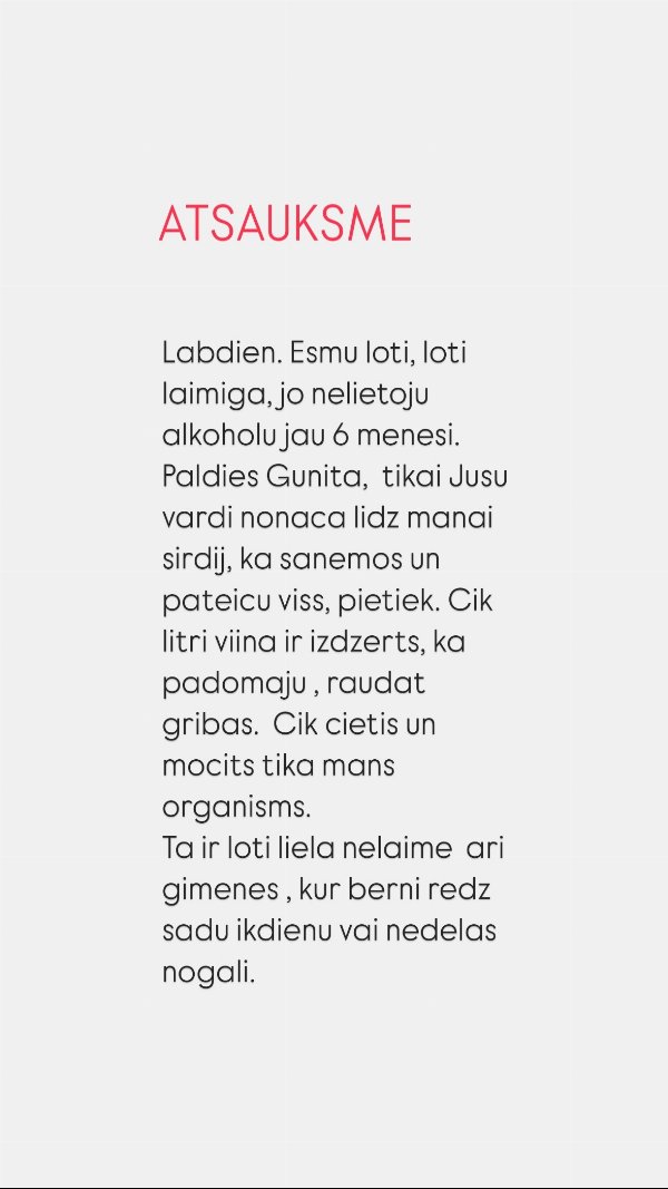 Atsauksme: 6 mēneši bez alkohola, "Jūsu vārdi nonāca līdz manai sirdij"