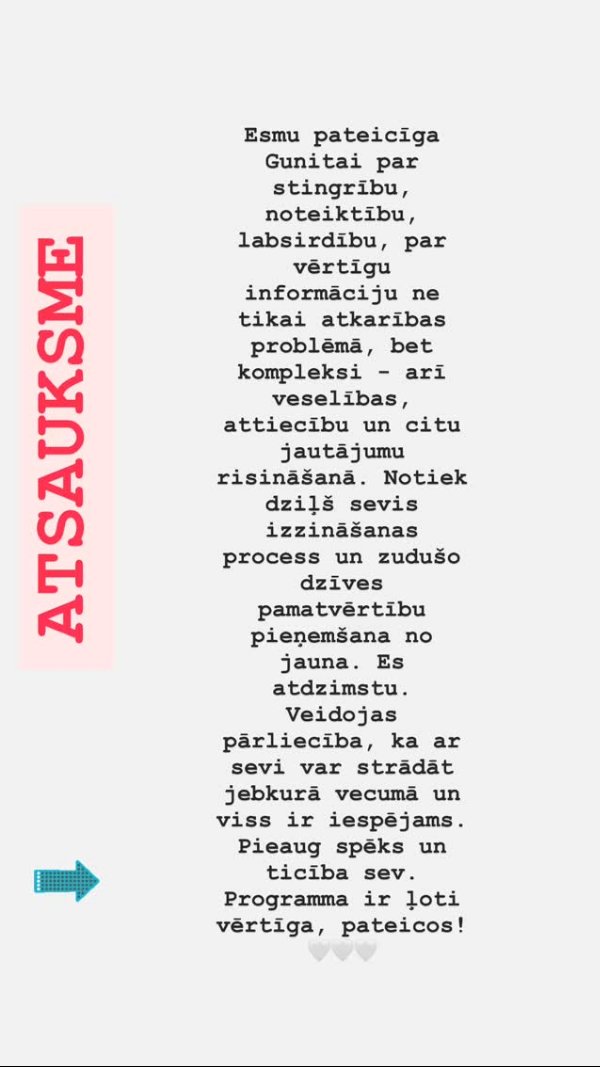 Atsauksme: programma palīdz ne tikai atkarībā, bet arī veselībā un attiecībās