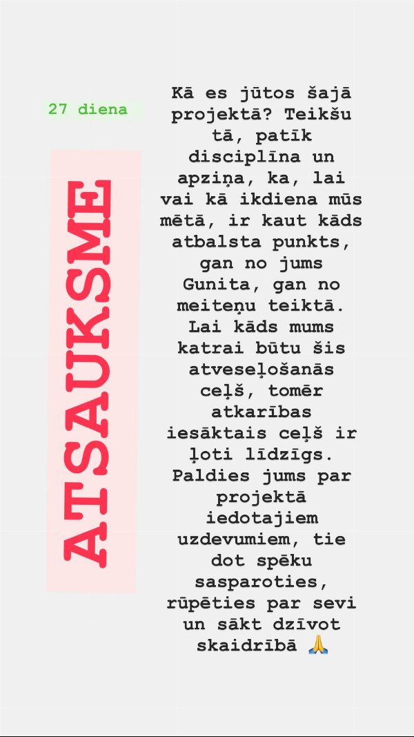 Atsauksme 27. dienā: disciplīna un atbalsta punkts ceļā uz dzīvi skaidrībā