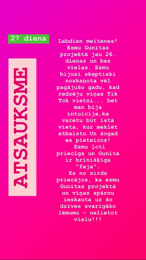 Atsauksme 27. dienā: 26 dienas bez vielas, "Gunita ir brīnišķīga feja"
