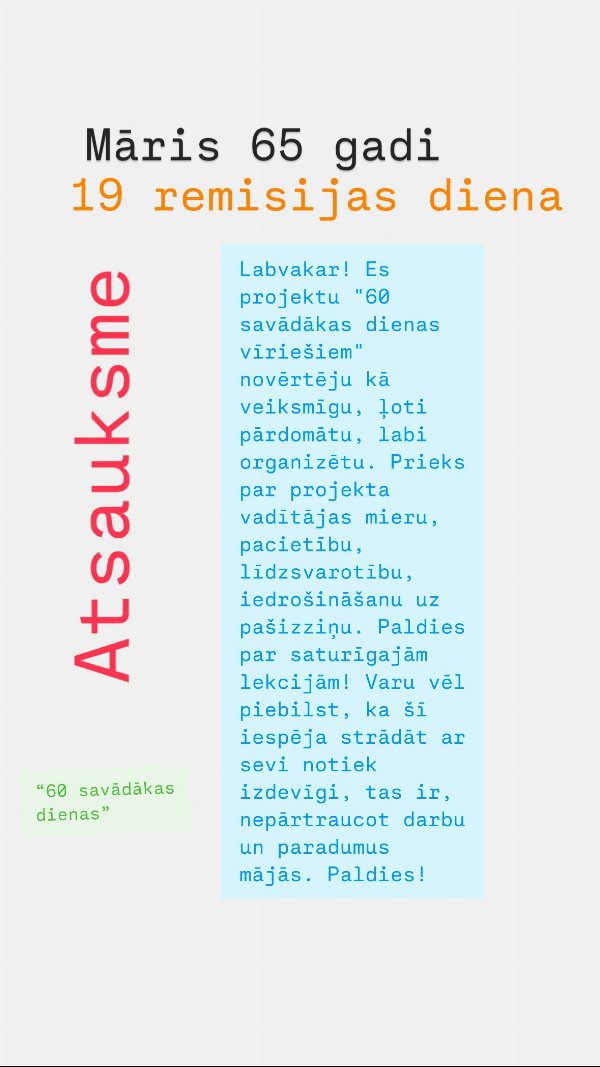 Māra (65) atsauksme par 60 savādākas dienas vīriešiem: pārdomāts un labi organizēts