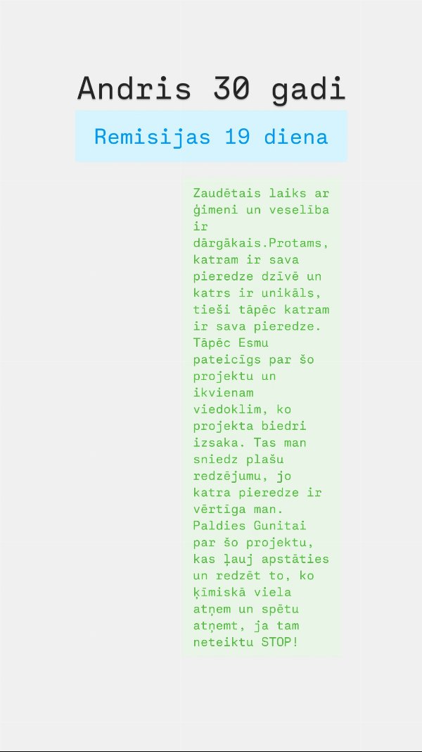 Andra (30) atsauksme: 19. remisijas diena, "zaudētais laiks ar ģimeni un veselība ir dārgākais"