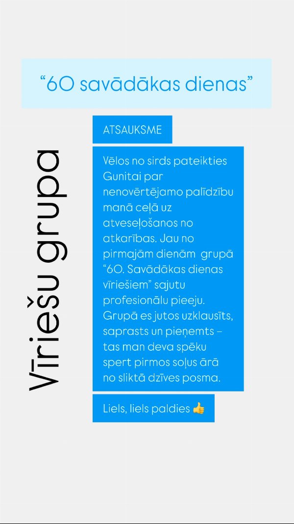 Atsauksme par vīriešu grupu 60 savādākas dienas: uzklausīts, saprasts un pieņemts