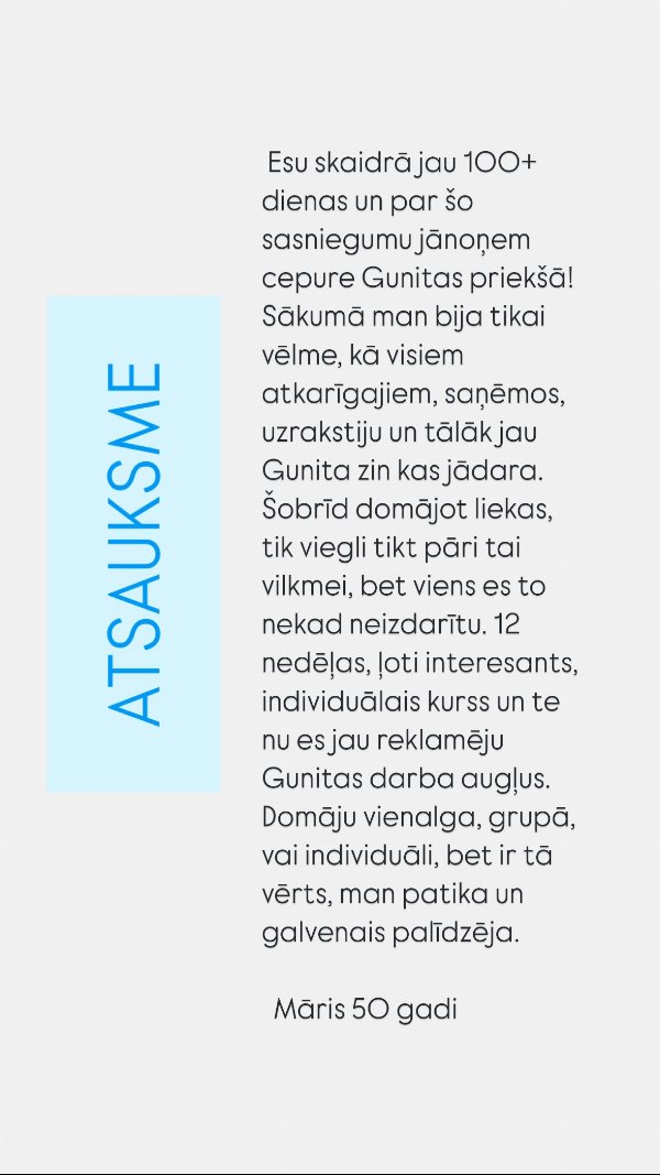 Māra (50) atsauksme: 100+ dienas skaidrā pēc 12 nedēļu individuālā kursa