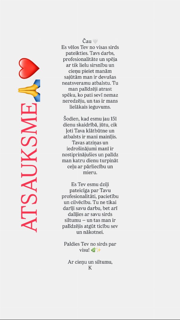 Atsauksme: 151 diena skaidrībā, "Tu man palīdzēji atrast spēku, ko pati sevī neredzēju"