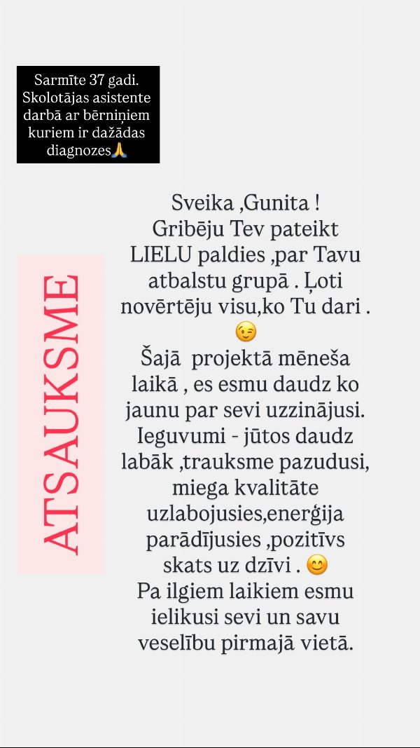 Sarmītes (37) atsauksme: mēnesis projektā, trauksme pazudusi un labāks miegs