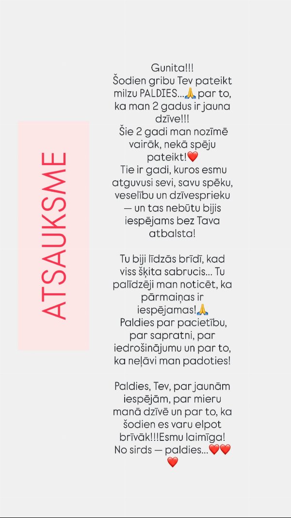 Atsauksme: 2 gadi jaunā dzīvē, "Tu palīdzēji man noticēt, ka pārmaiņas ir iespējamas"