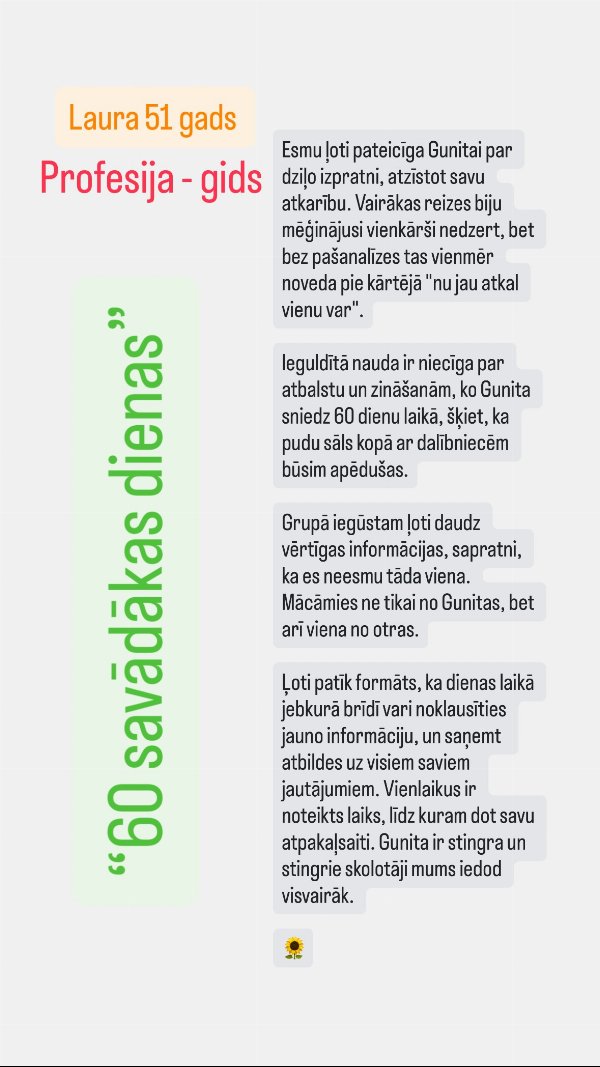 Lauras (51, gide) atsauksme par 60 savādākas dienas: dziļa izpratne par atkarību