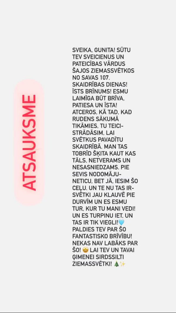 Atsauksme: Ziemassvētki 107. skaidrības dienā, "Esmu laimīga būt brīva"