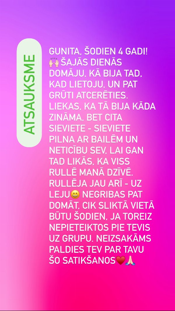 Atsauksme: 4 gadi bez alkohola pēc grupas pie Gunitas Gudones
