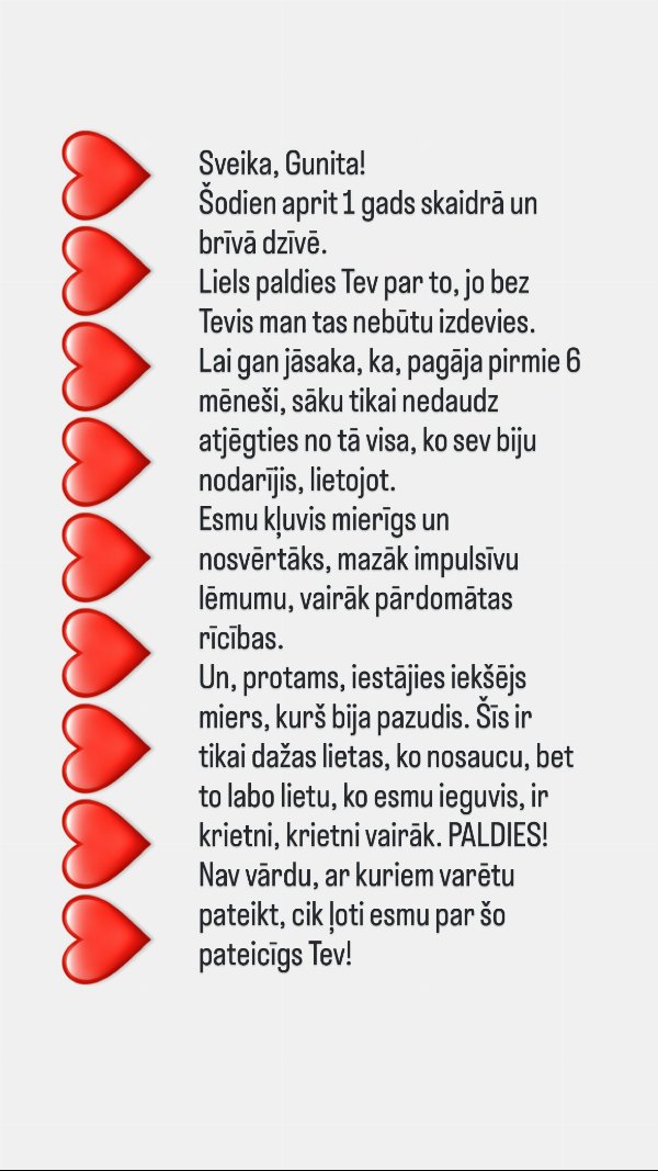 Vīrieša atsauksme: 1 gads skaidrā un brīvā dzīvē