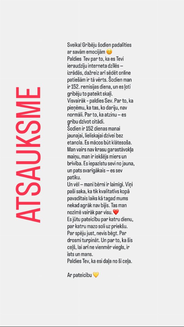 Atsauksme: 152. remisijas diena, dzīve bez etanola un laimīgi bērni